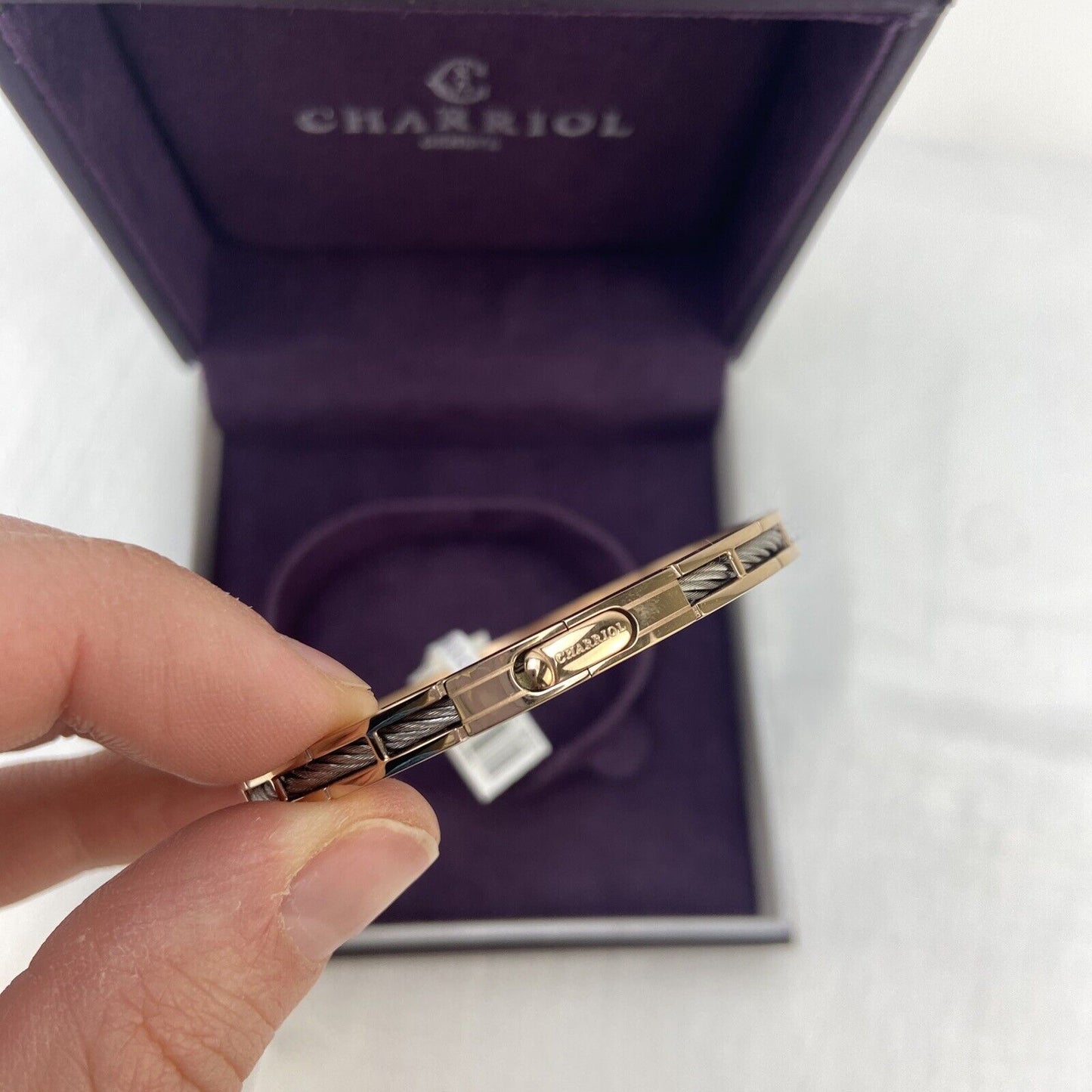 Charriol 04-102-1139-21L Size Large Forever Slim Svart Rose Gold PVD Bangle New