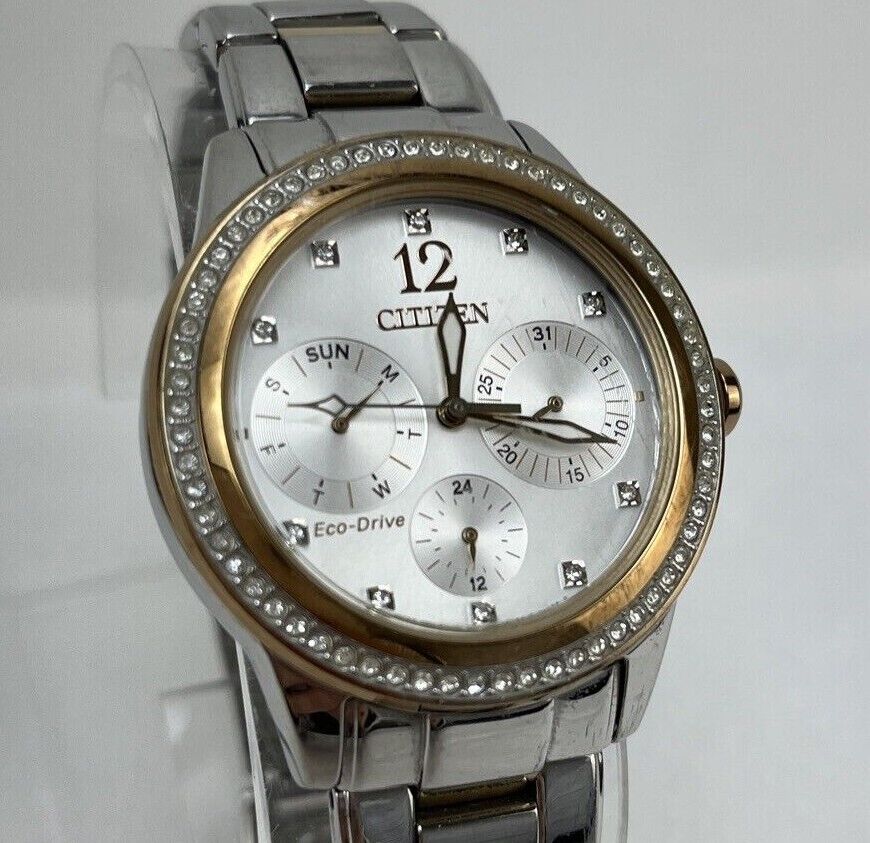 Citizen FD2018-56A Eco-Drive Two Tone Crystal Ladies Watch V179 Used Works