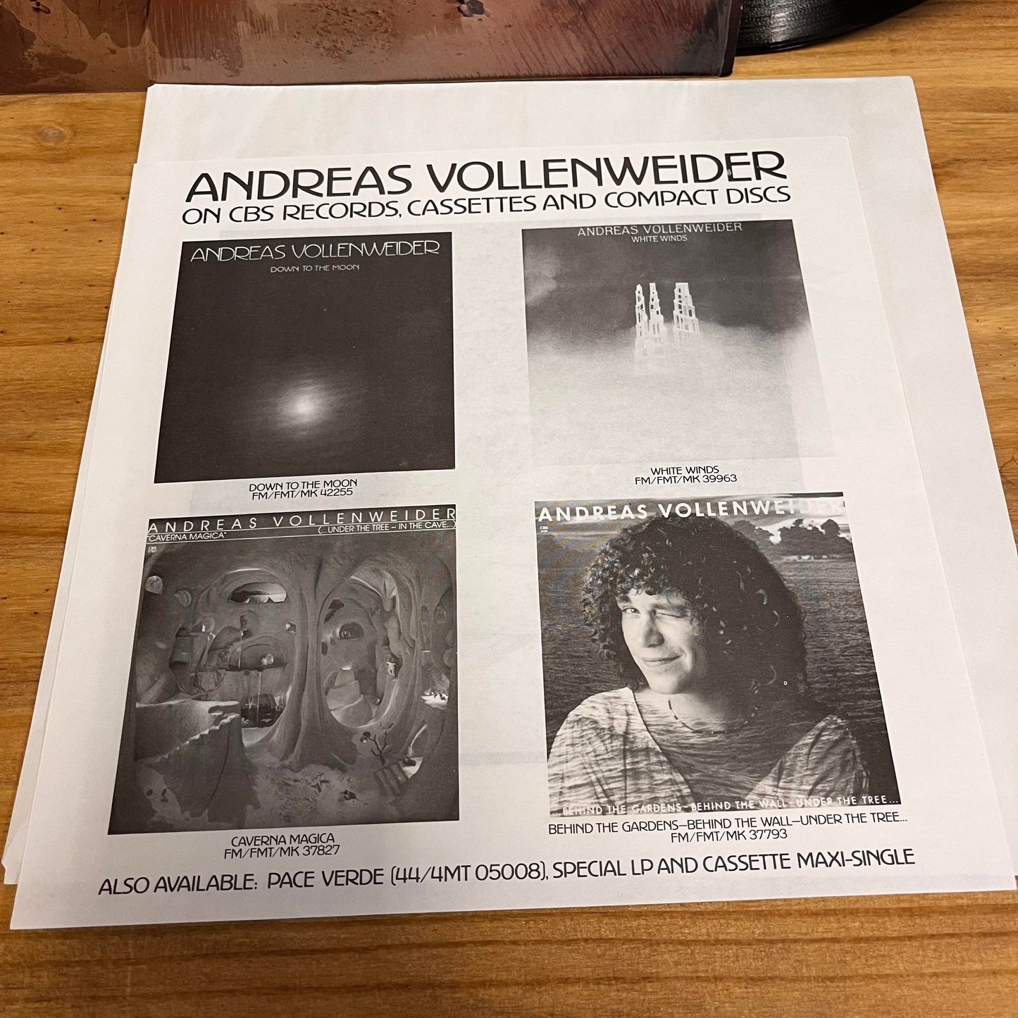"Caverna Magica" (Under The Tree - In The Cave) Andreas VollenWeider Vinyl CBS 37827