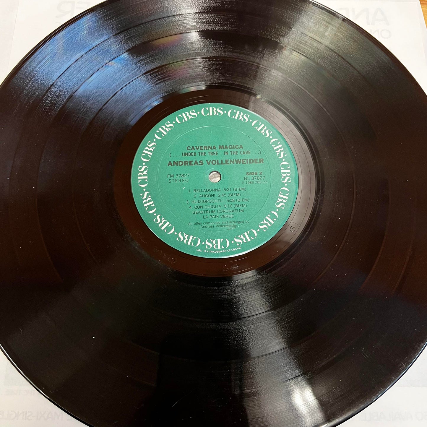 "Caverna Magica" (Under The Tree - In The Cave) Andreas VollenWeider Vinyl CBS 37827