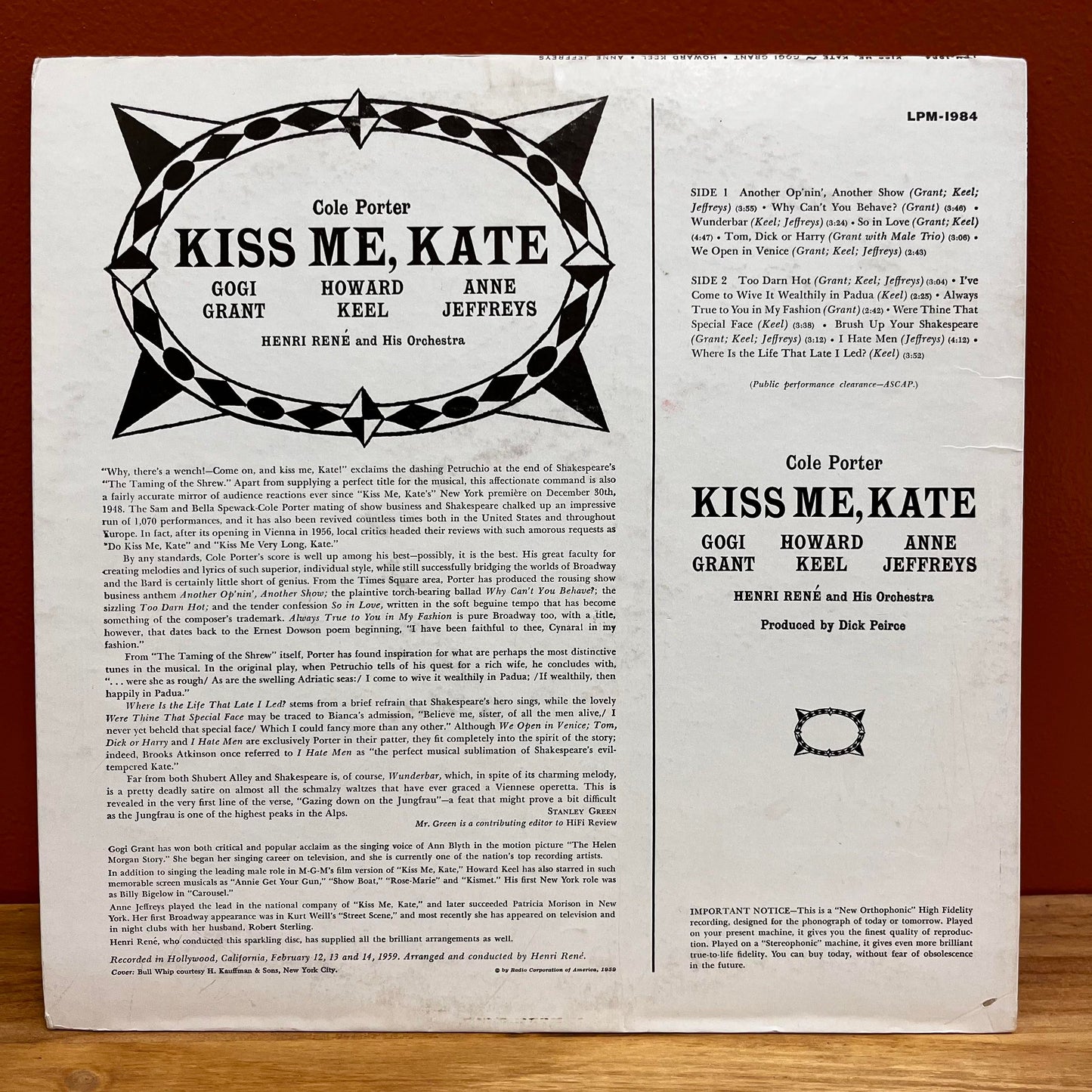 Kiss Me Kate - A Broadway Best RCA Victor LPM-1984 Used Vinyl
