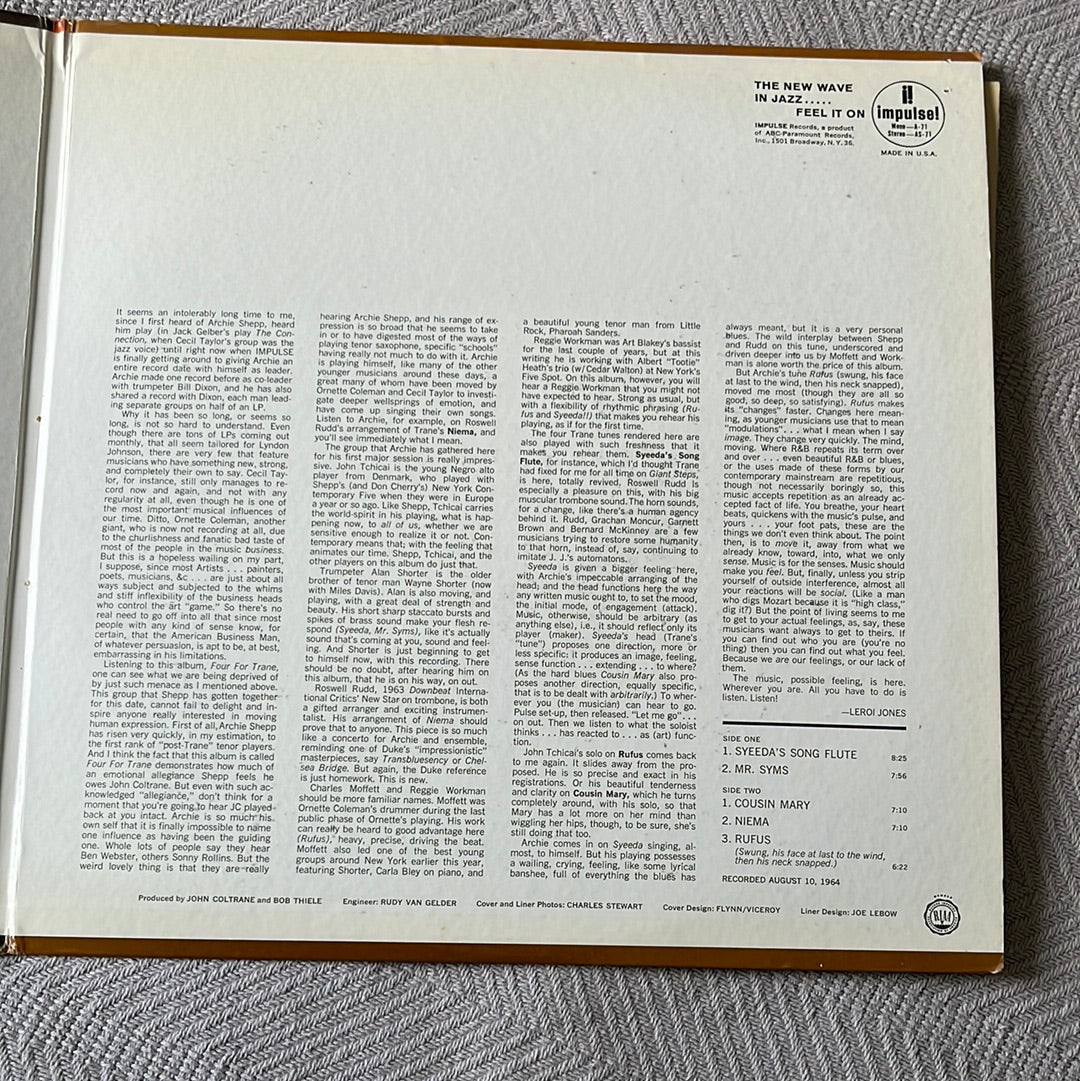 Four For Trane - Archie Shepp Impulse STEREO A-71 UK Pressing VG+ Vinyl