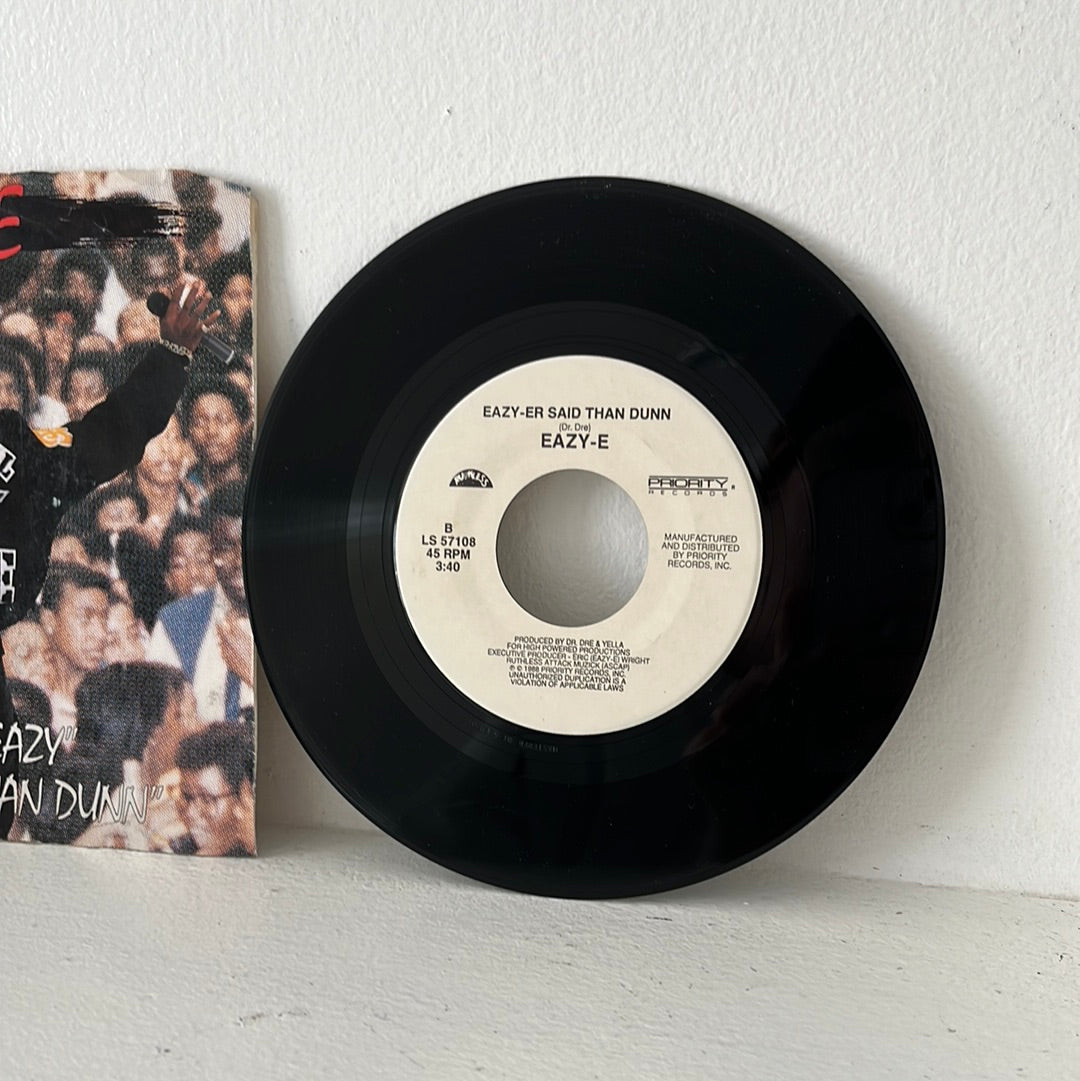Eazy-E "We Want Eazy"/"Eazy-er Said Than Dunn" 7" 45RPM Vinyl VG Used LS 57108 1988 US Priority Records