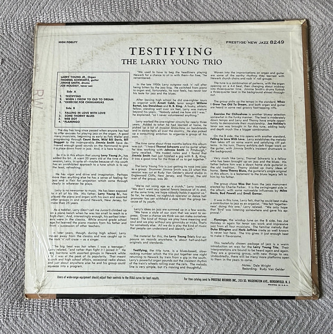 Testifying - The Larry Young Trio Prestige 8249 New Jazz Deep Groove Good Condition Vinyl