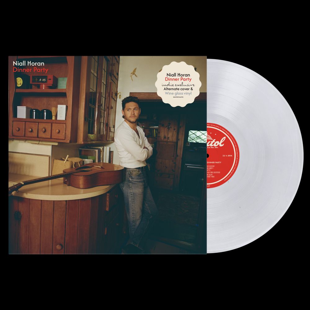 the album cover for Niall Horan - Dinner Party [Indie Exclusive Wine Glass Clear LP with Alternate Cover]