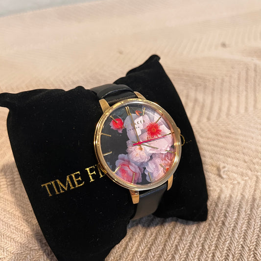 Ted Baker TEC0025019 Women's Black Floral Leather Band Watch Used Works
