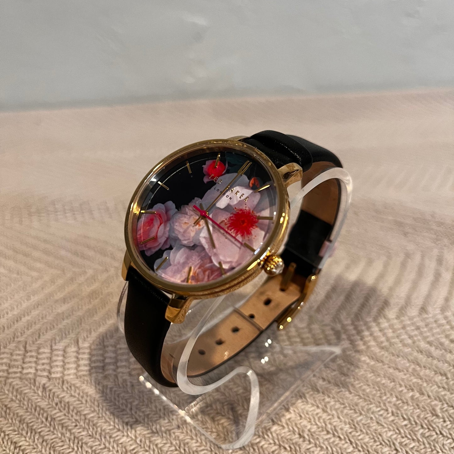 Ted Baker TEC0025019 Women's Black Floral Leather Band Watch Used Works
