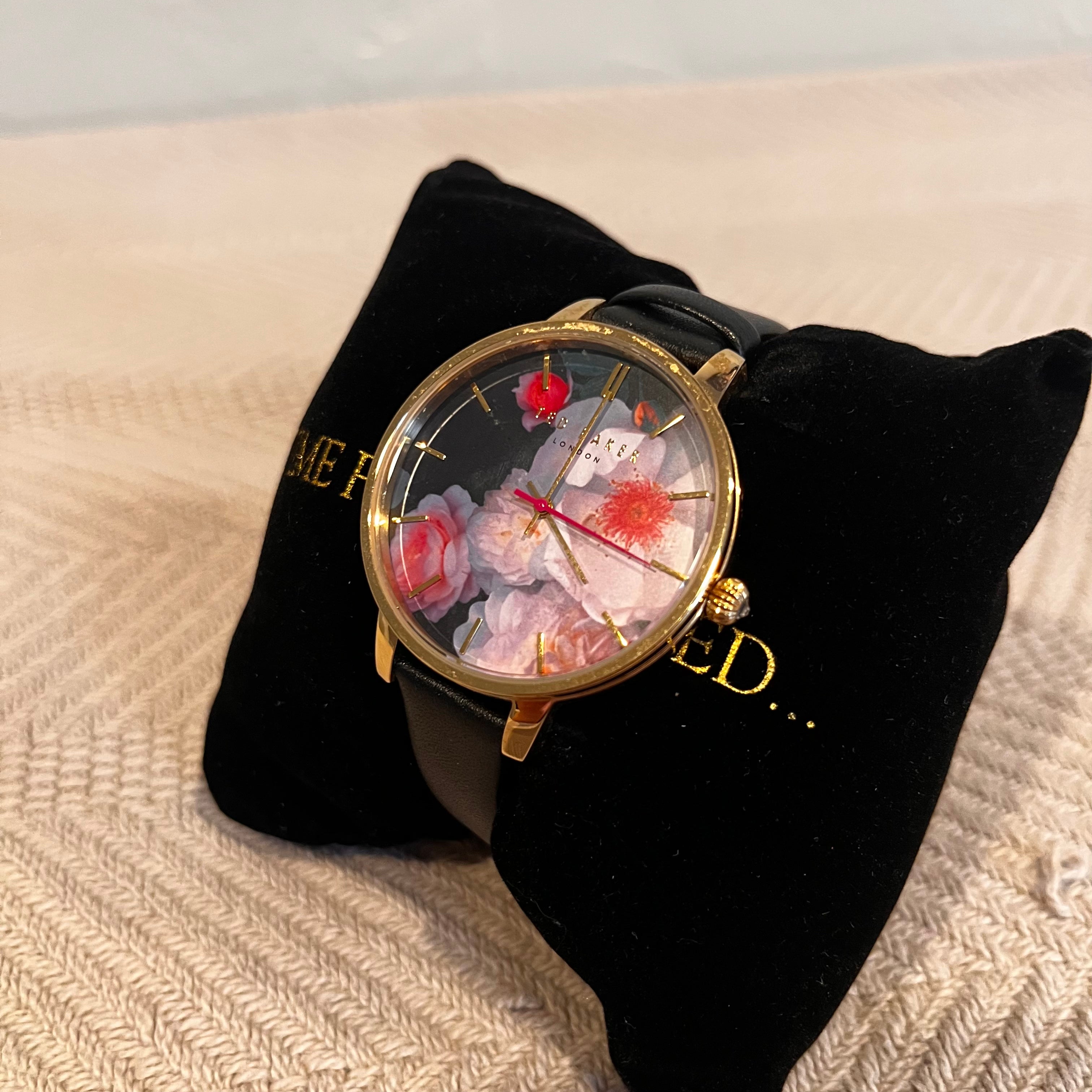 Ted Baker TEC0025019 Women s Black Floral Leather Band Watch Used