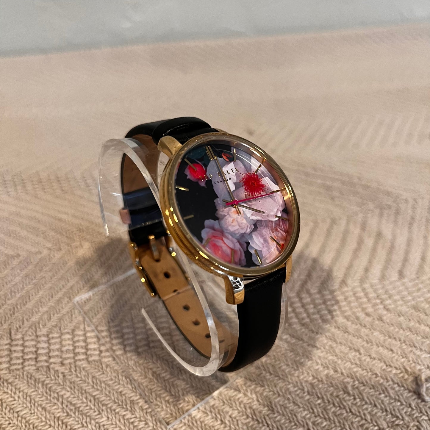 Ted Baker TEC0025019 Women's Black Floral Leather Band Watch Used Works