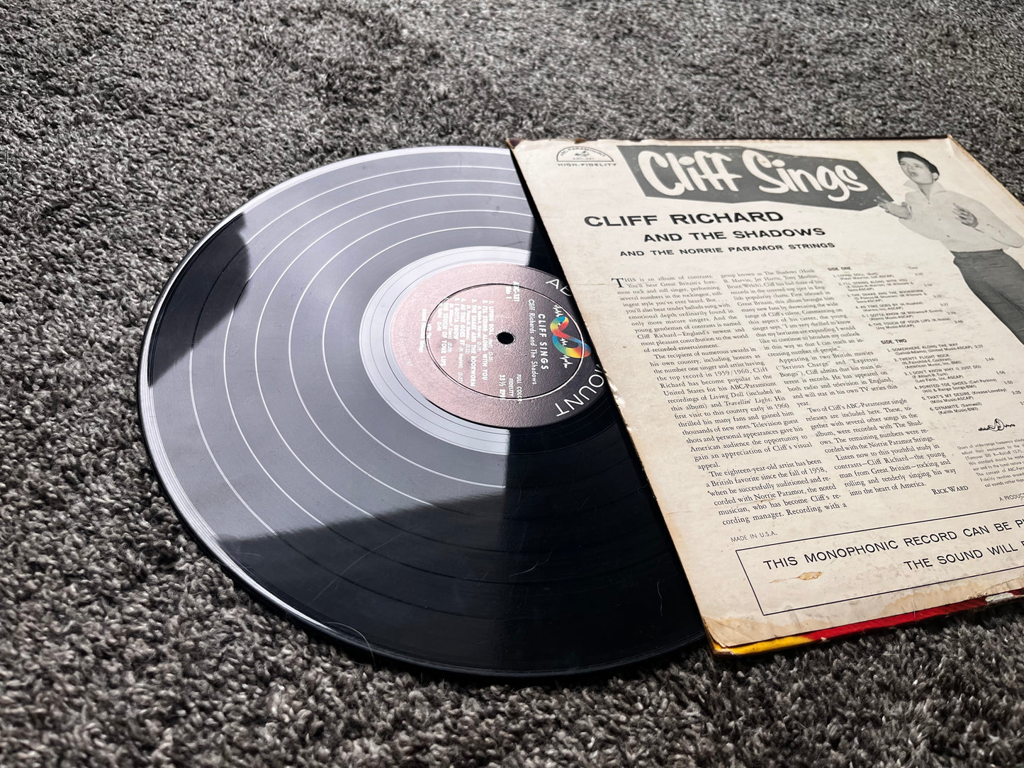 Cliff Sings - Cliff Richard and the Shadows Vinyl VG ABC-321 Mono