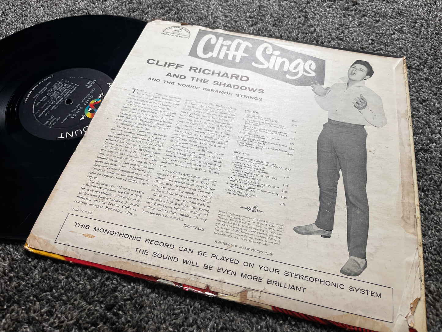 Cliff Sings - Cliff Richard and the Shadows Vinyl VG ABC-321 Mono