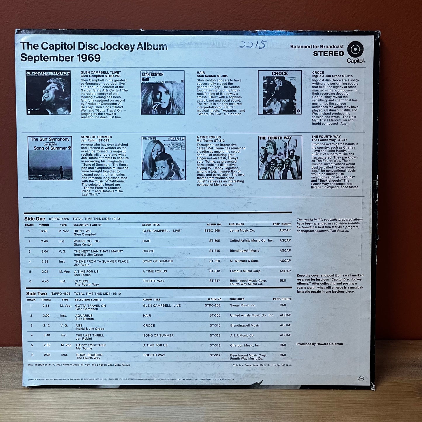 Disc Jockey Sampler September, 1969 Used Vinyl Promotional Copy VG+