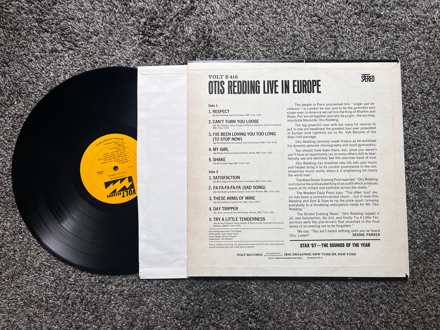Otis Redding Live In Europe Vinyl VOLT S-416 STEREO 1967 VG+