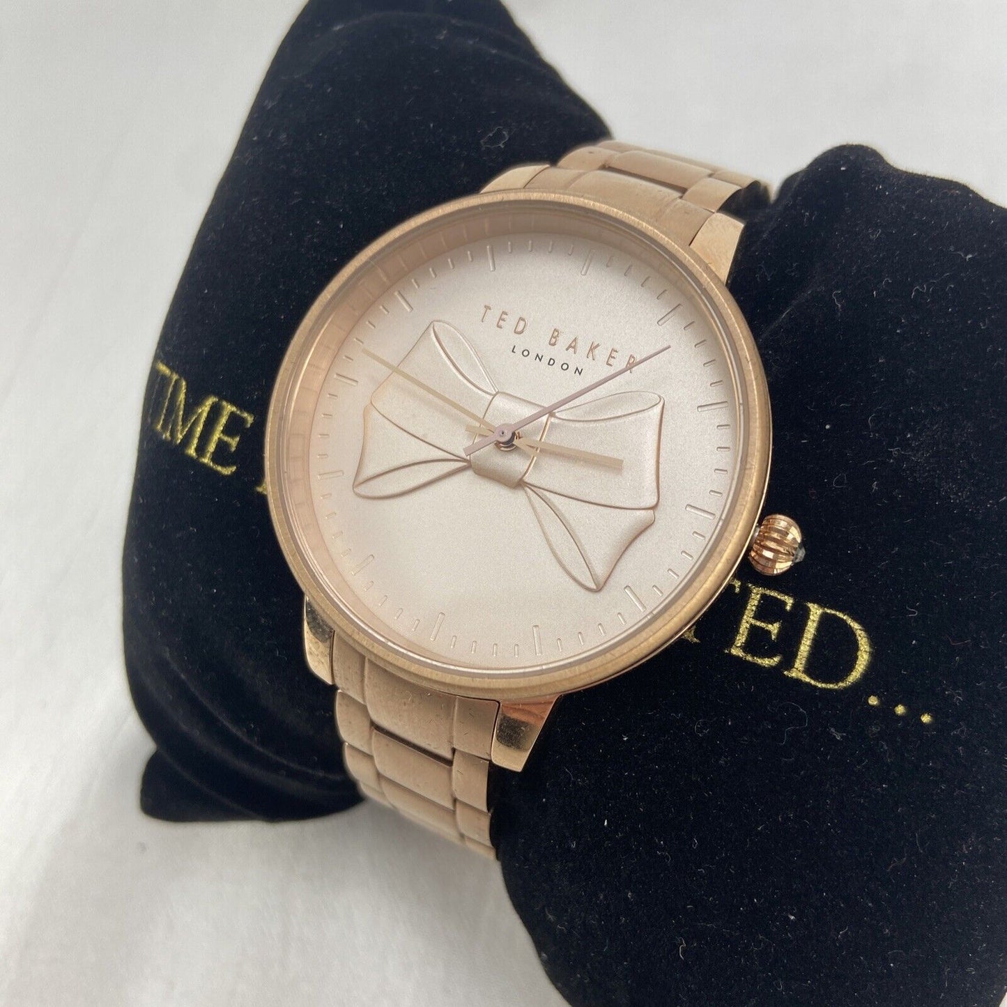 Ted Baker TE15197006 Ladies 38mm Rose Gold Tone Bow Dial Watch Used In Box