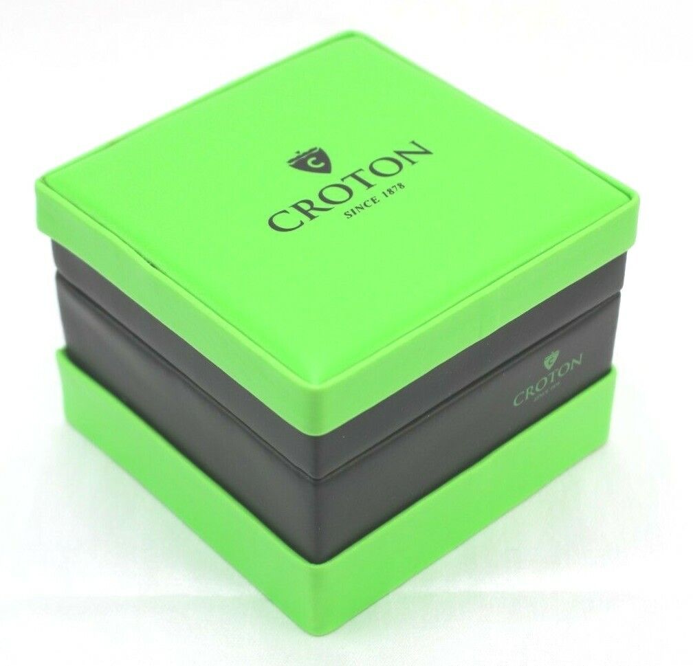 Croton CC311273 Chronomaster Silvertone Stop Watch Black Leather Band New Works