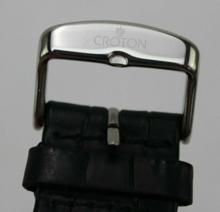 Croton CC311273 Chronomaster Silvertone Stop Watch Black Leather Band New Works