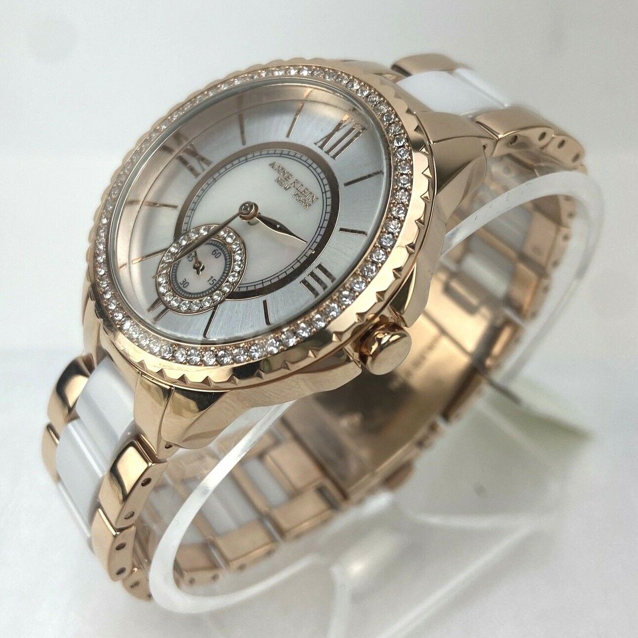 Anne Klein 12/2310RGWT New York Two-Tone Swarovski Crystals Ladies Watch New