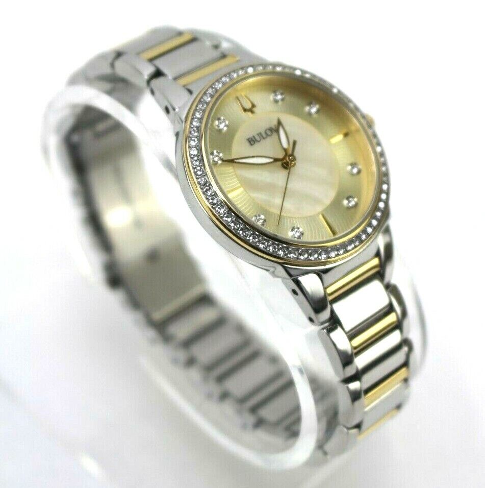 Bulova 98L248 Swarovski Crystal Mother of Pearl Dial Two Tone Watch Used Works