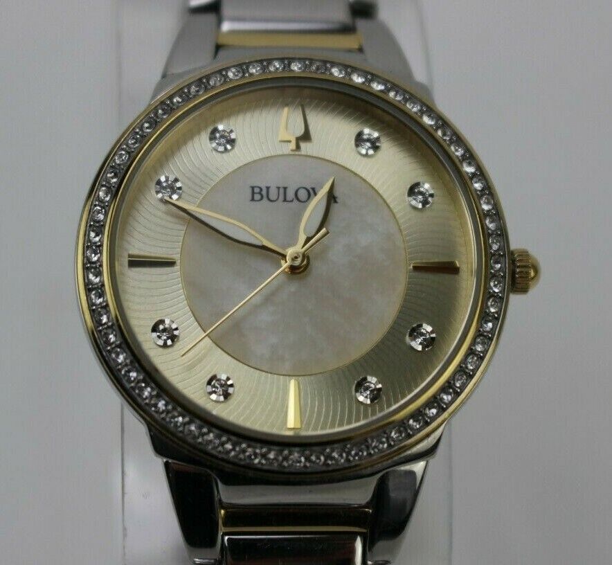 Bulova 98L248 Swarovski Crystal Mother of Pearl Dial Two Tone Watch Used Works