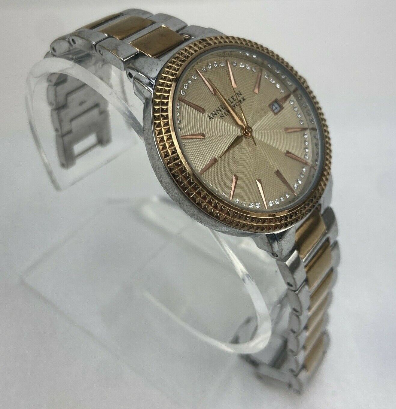 Anne Klein 12/2315SVRT Crystal Accent Two Tone Women's Watch Used No Box Works