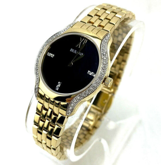 Bulova 98R289 Ladies Classic Diamond Quartz Watch Gold New In Box Working