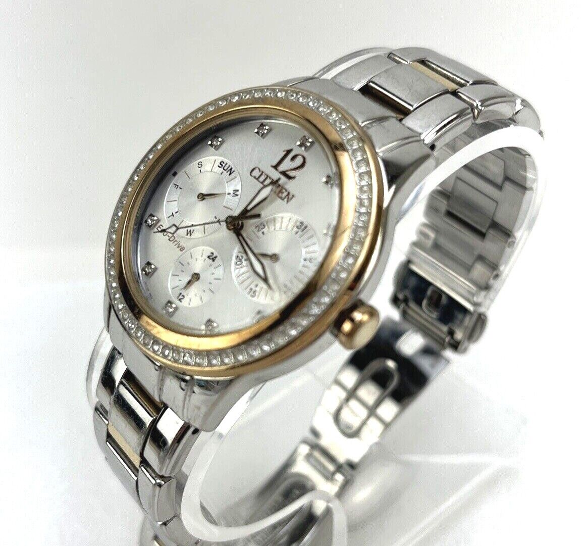 Citizen FD2018-56A Eco-Drive Two Tone Crystal Ladies Watch V179 Used Works