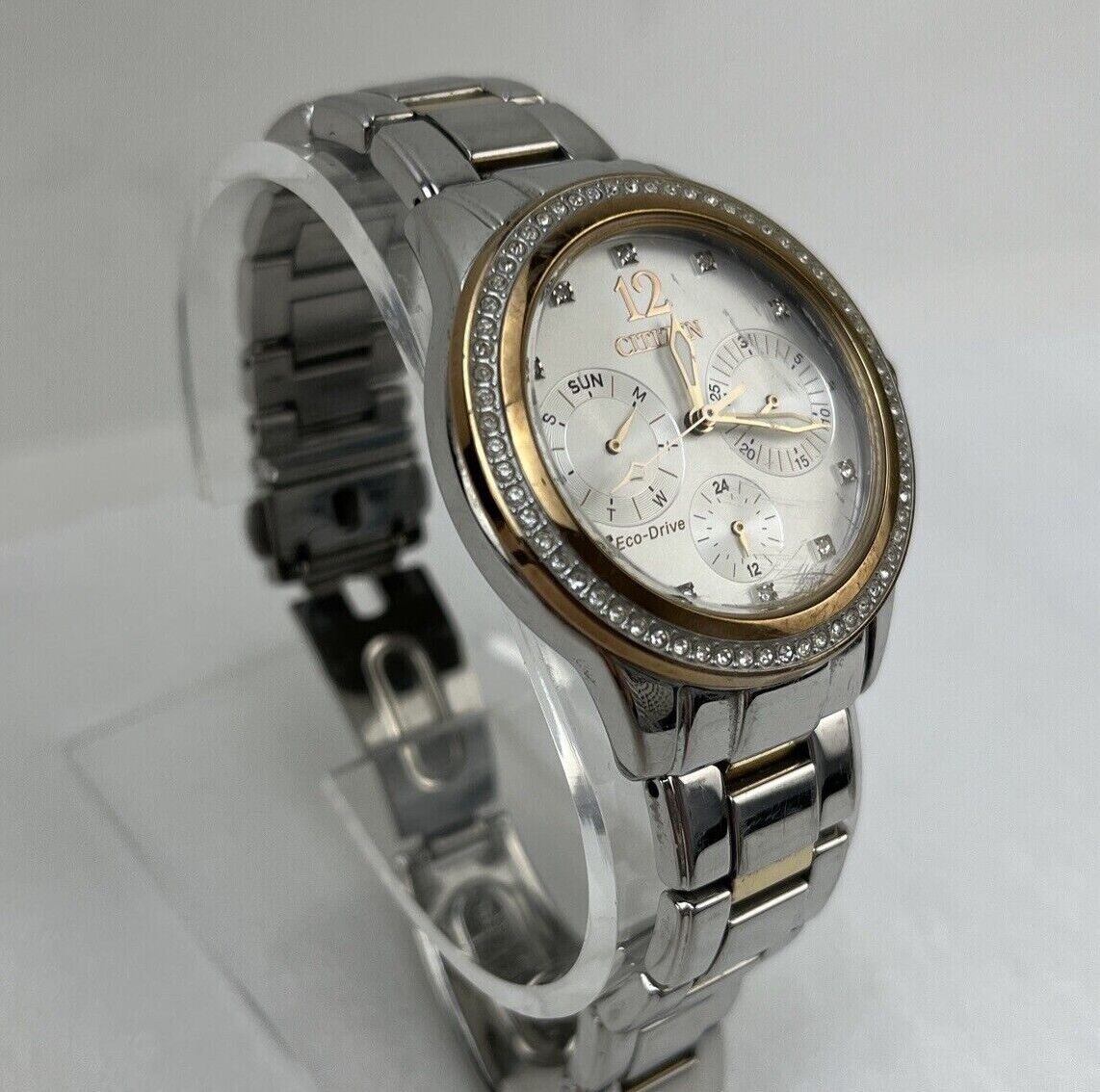 Citizen FD2018-56A Eco-Drive Two Tone Crystal Ladies Watch V179 Used Works