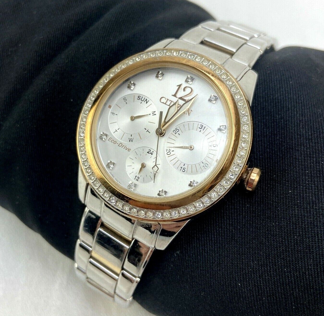 Citizen FD2018-56A Eco-Drive Two Tone Crystal Ladies Watch V179 Used Works