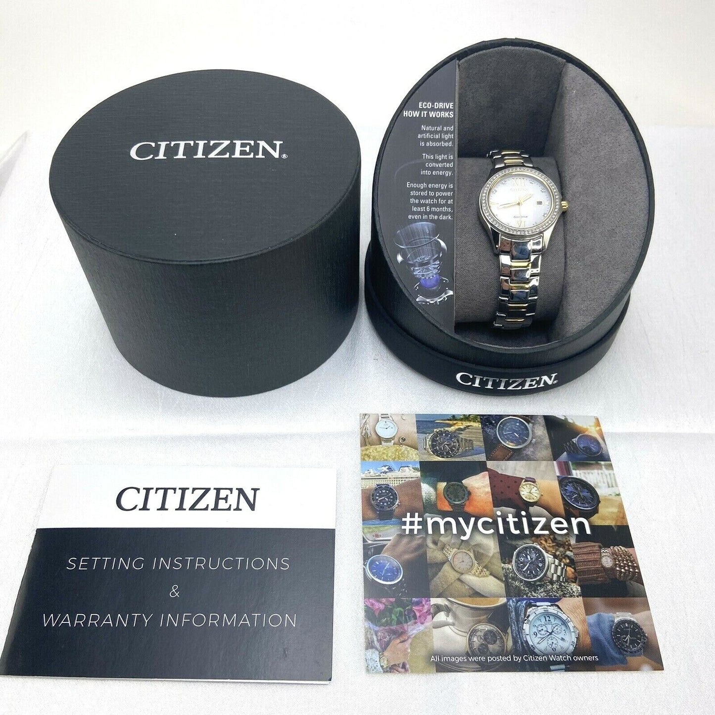 Citizen FE1144-85B Eco-Drive Quartz Stainless Casual MOP Watch Used In Box Works