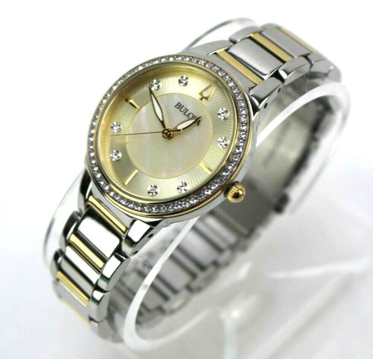 Bulova 98L248 Swarovski Crystal Mother of Pearl Dial Two Tone Watch Used Works