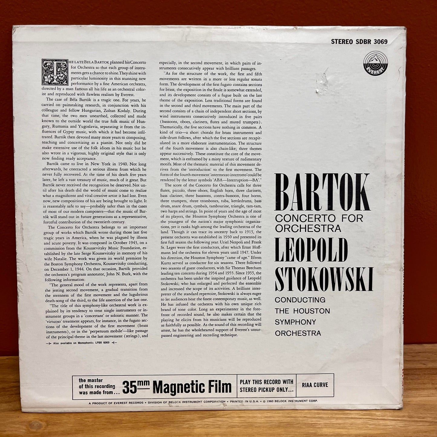 Bartok/Stokowski Concerto for Orchestra - Everest SDBR 3069 Used Viny