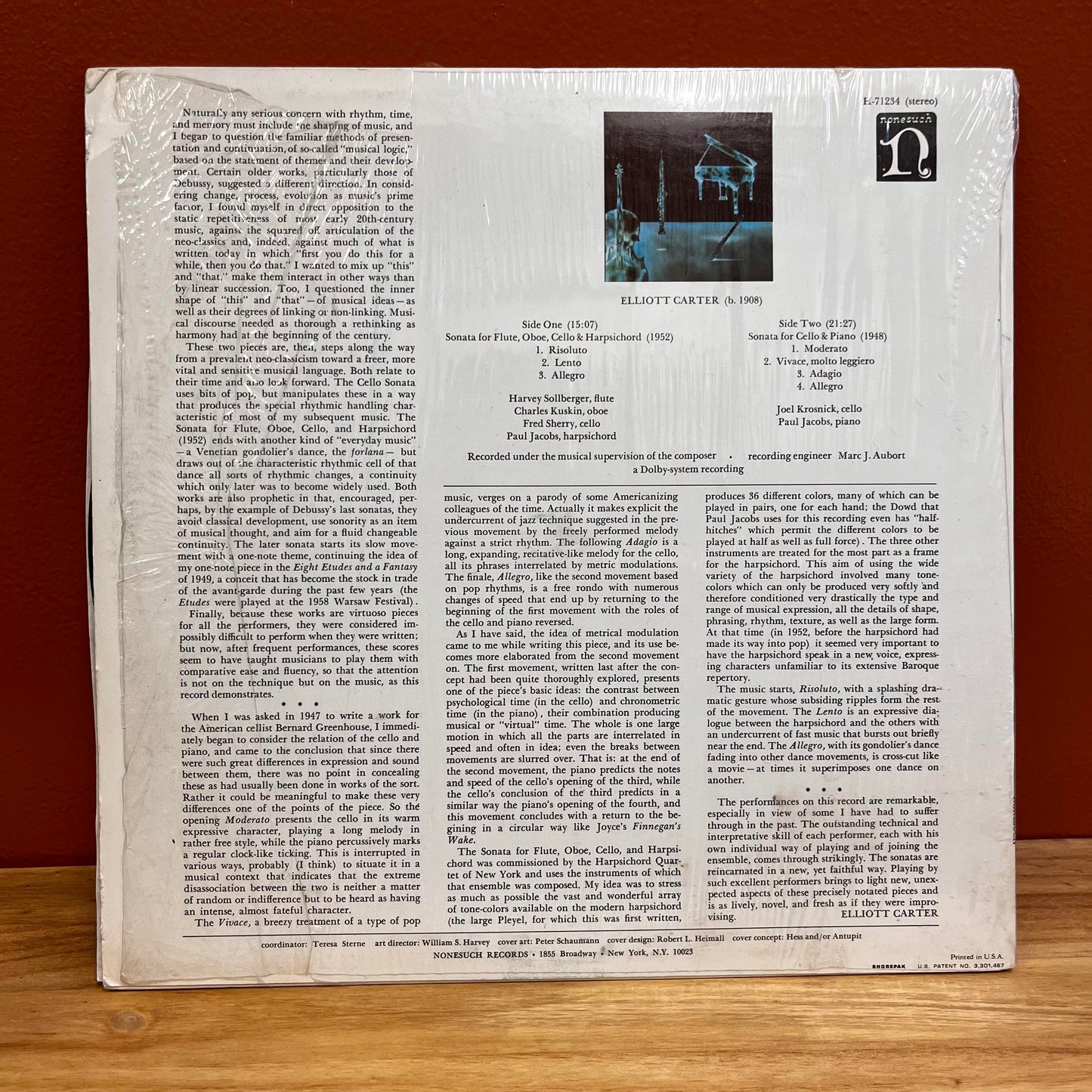 Elliott Carter - Sonata for Flute, Oboe.. Sonata for Cello & Piano H-71234 Used Vinyl