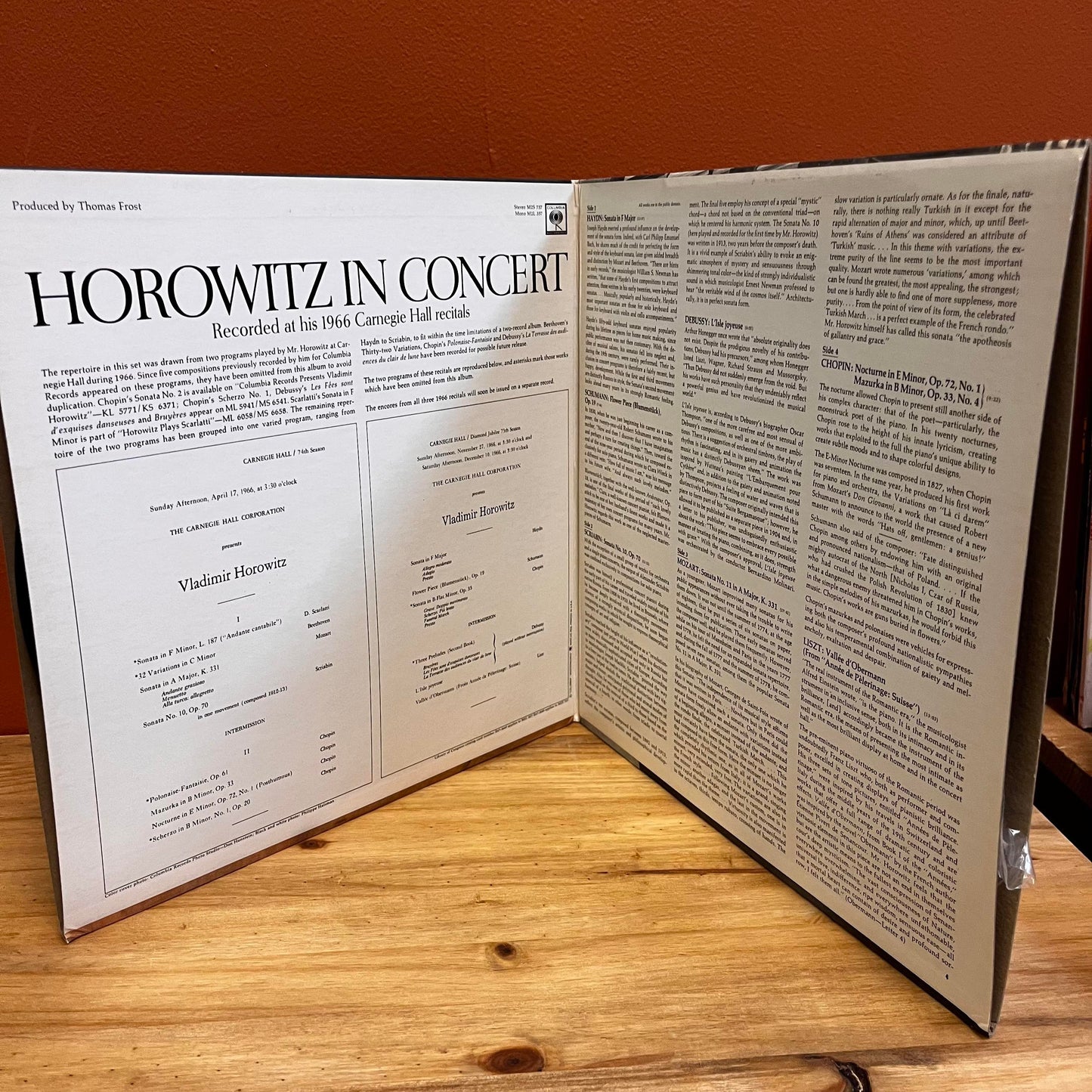 Horowitz In Concert - Recorded at his 1966 Carnegi Hall Recitals - Double LP M2L-357 Columbia EX