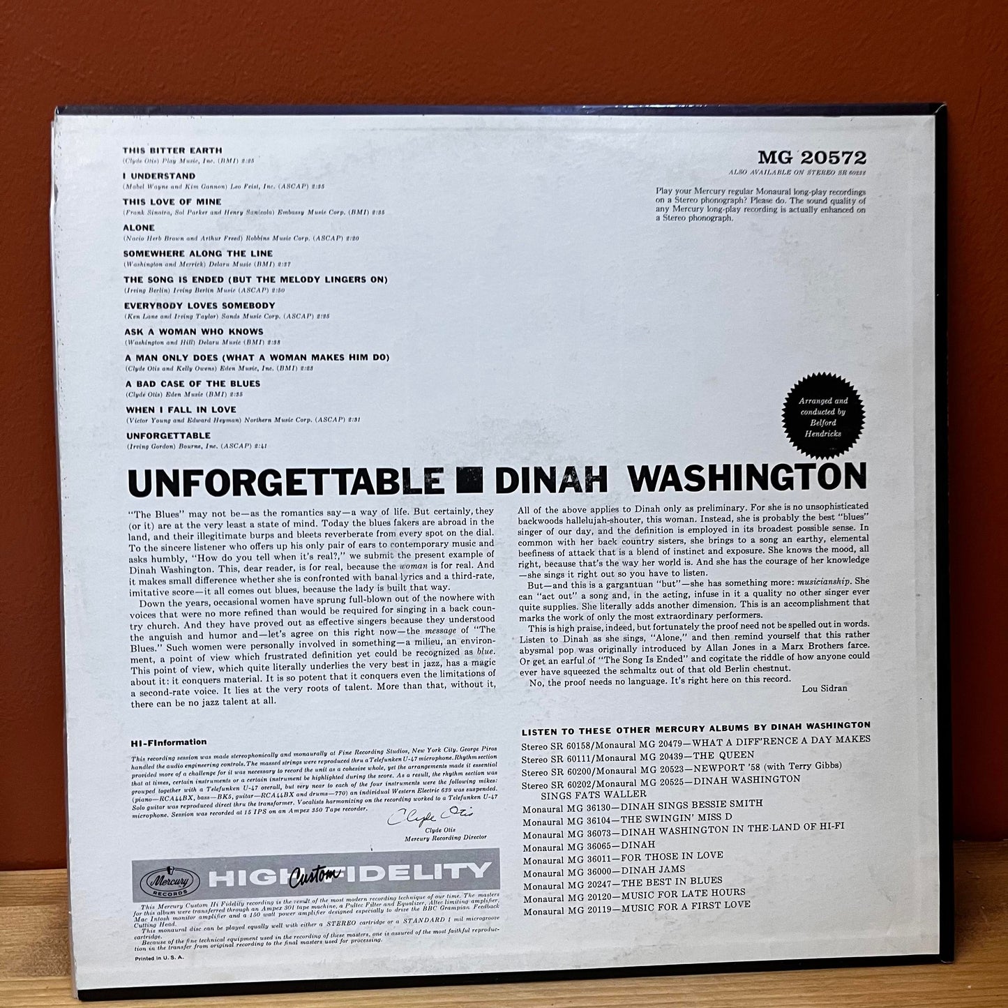 Unforgettable - Dinah Washington MG 20572 NM