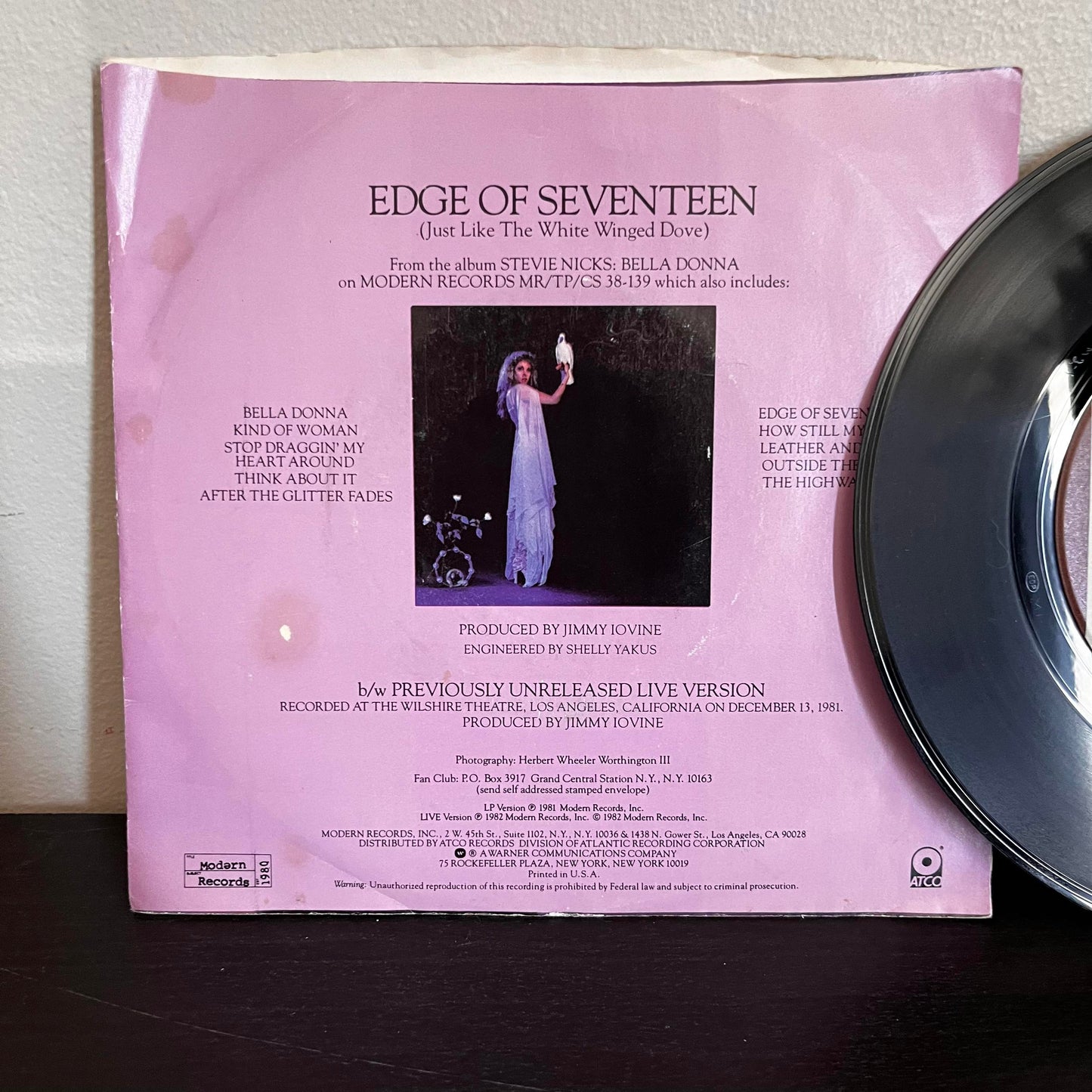 Stevie Nicks Edge Of Seventeen (Just Like The White Winged Dove)/Previously Unreleased Live Version MR 7401 7" Vinyl EX