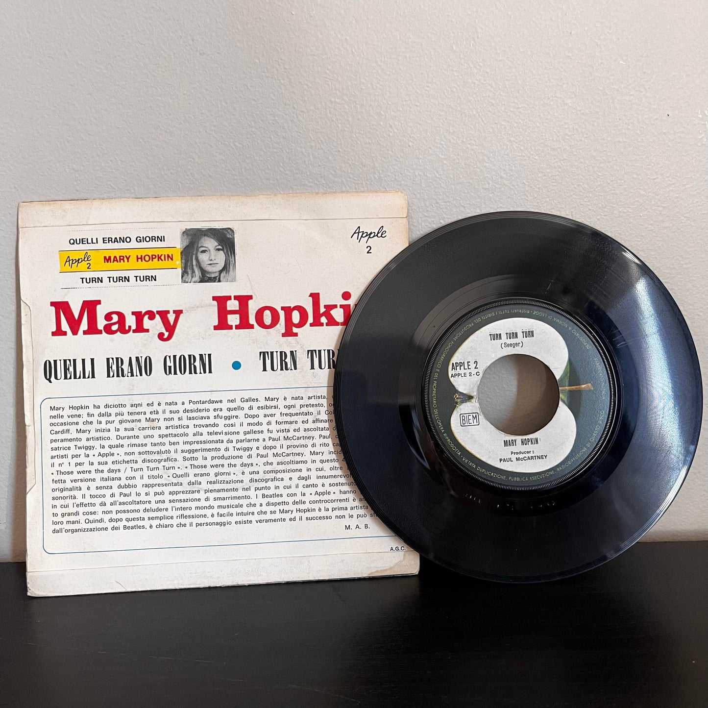 Mary Hopkin Turn Turn Turn/Quelli Erano Giorni 45 RPM Apple 2-C EX/NM With Picture Sleeve