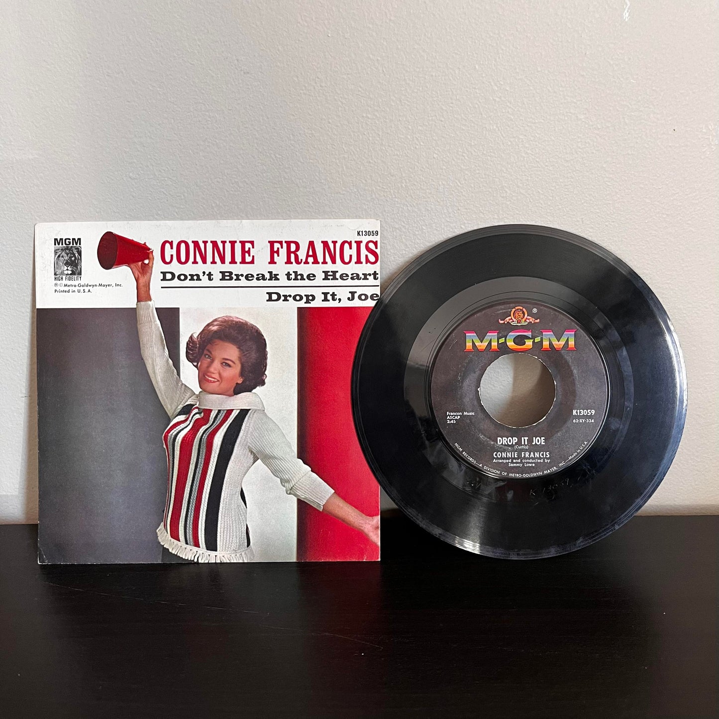 Connie Francis "Don't Break the Heart"/"Drop It, Joe" 45 RPM K13059 MGM VG+/EX