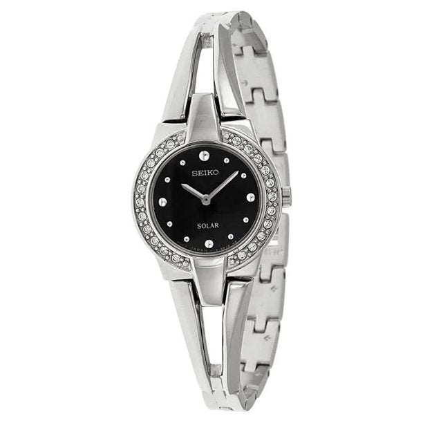 Seiko Women's Core 22mm Steel Bracelet & Case Hardlex Crystal Solar Black Dial Analog Watch SUP205