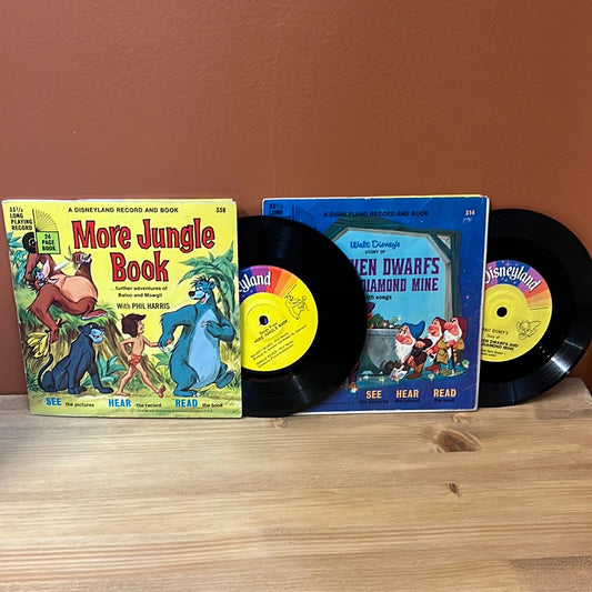 Disneyland Record and Book Lot of 2 More Jungle Book 338 and The Seven Dwarfs 314 VG+