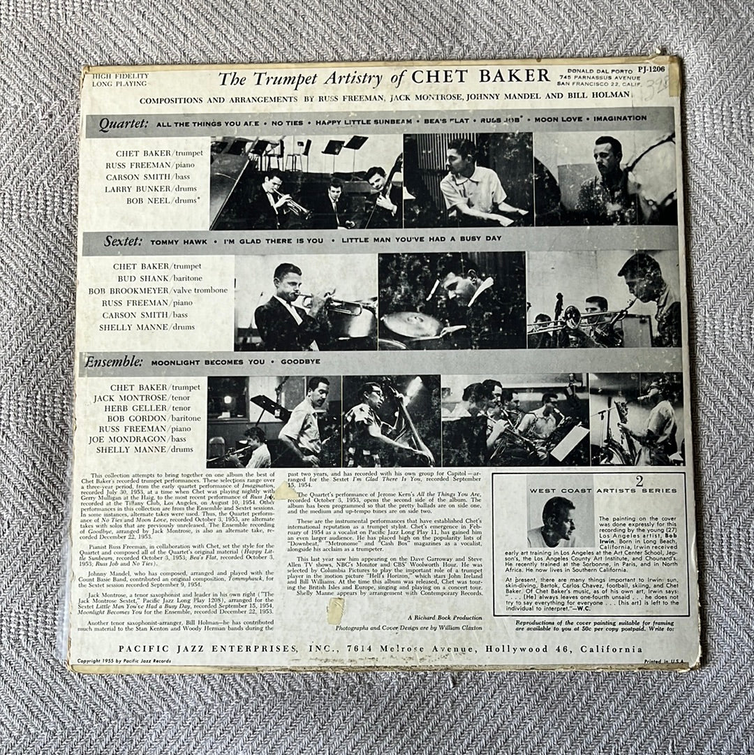 Chet Baker Pacific Jazz Records 1955 Mono PJ 1206 G+/VG Vinyl