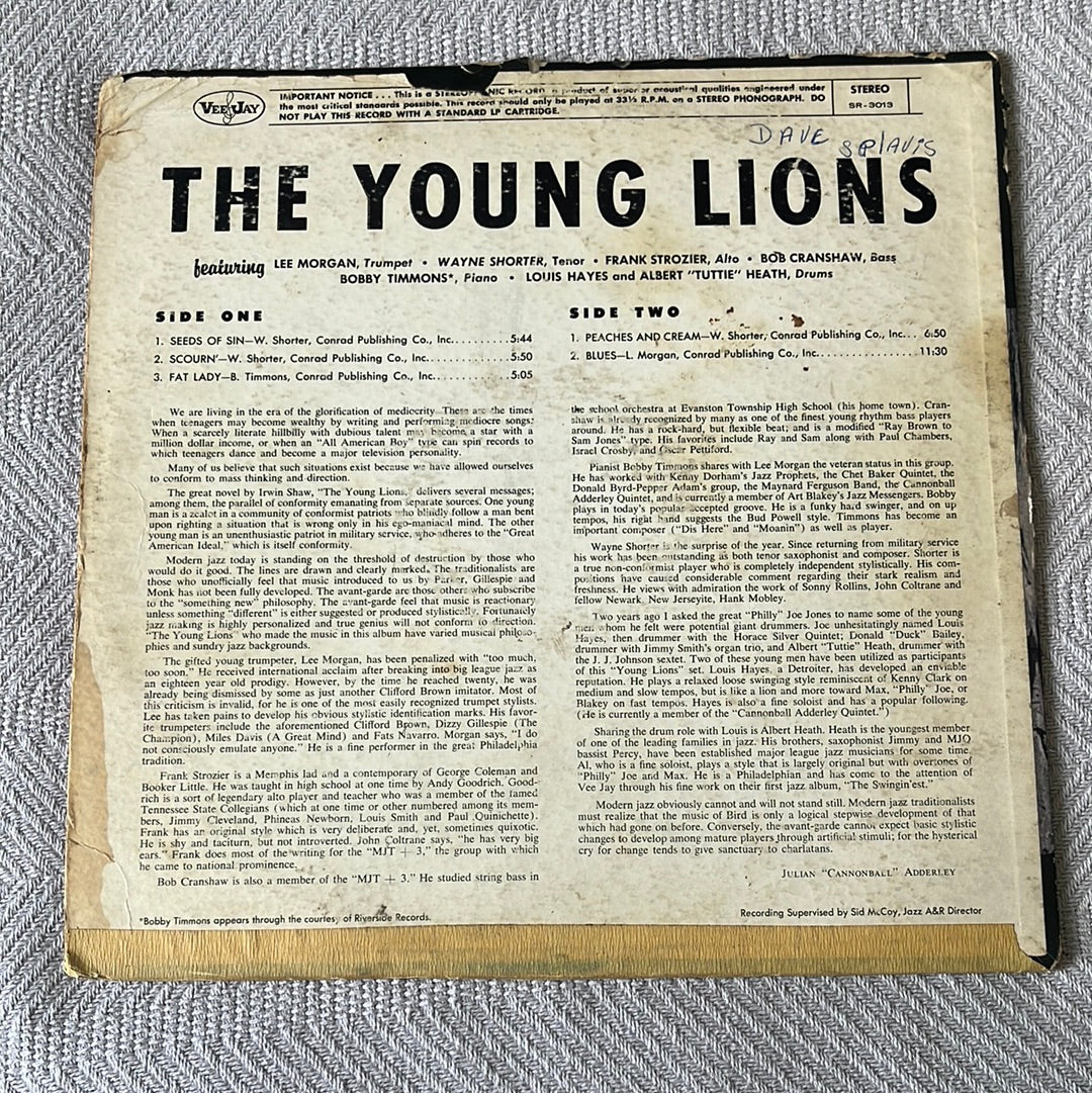 The Young Lions Stereophonic SR 3013 Vee Jay Microgroove Used Good Condition Vinyl