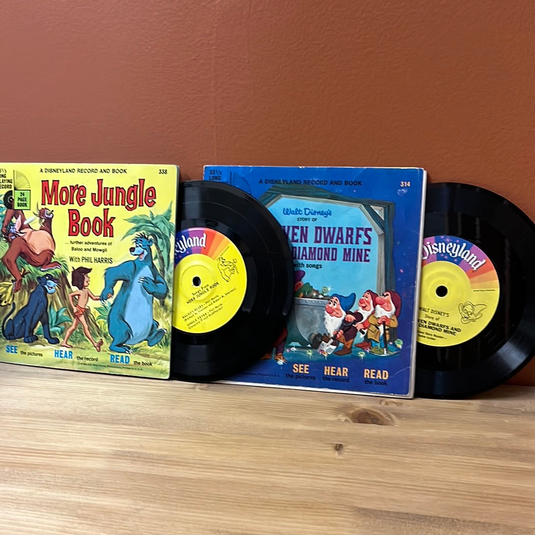 Disneyland Record and Book Lot of 2 More Jungle Book 338 and The Seven Dwarfs 314 VG+